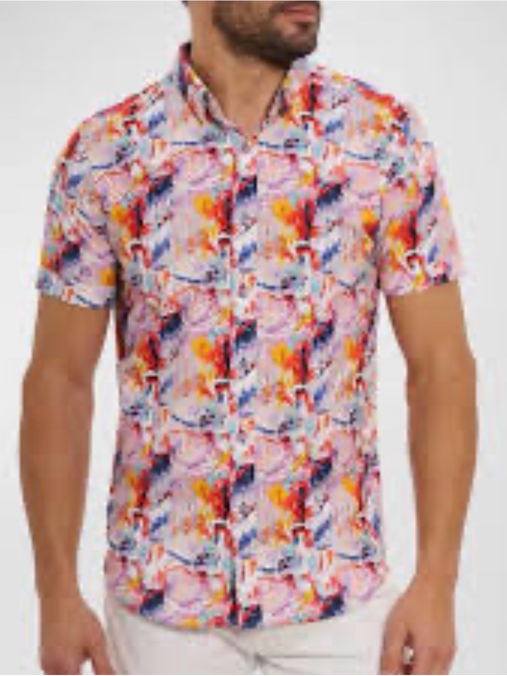 Men's Robert Graham Short-Sleeve Floral Print Shirt - Pink Multi Party Sz 3XL